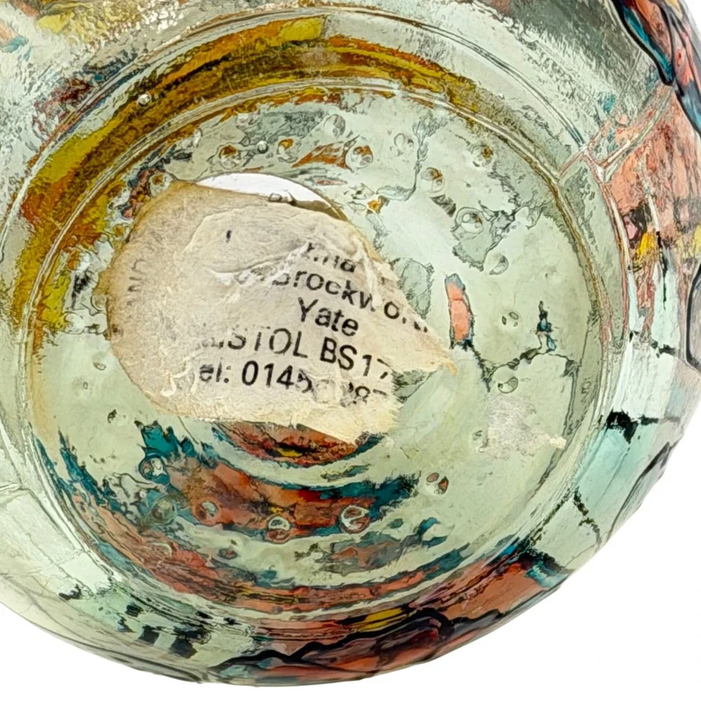 Hand Painted Floral Glass Bottle Home DecorCork Stopper England Artisanal 10in